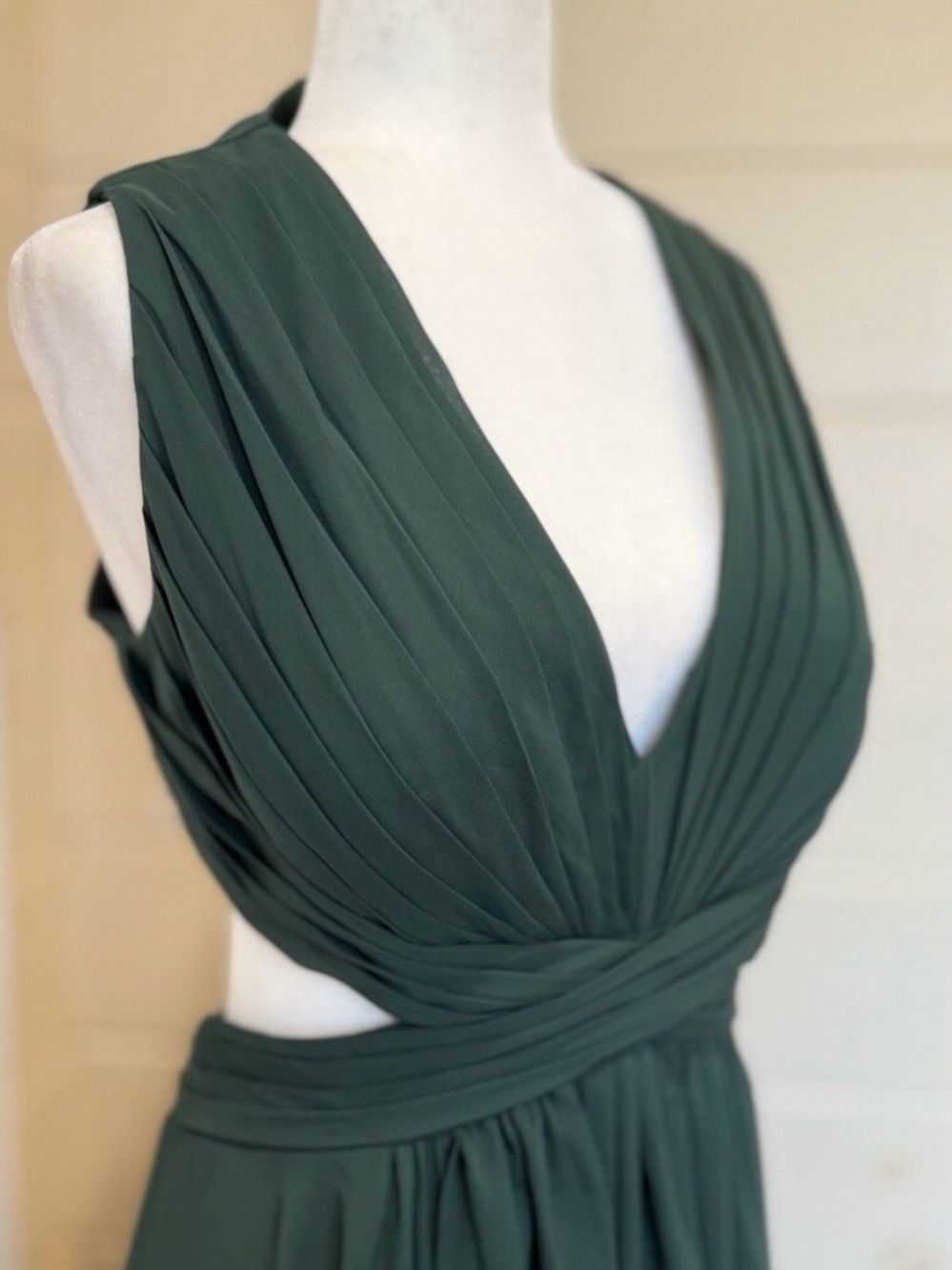 JJs House Forest Green Pleated V-Neck Wrap Waist Maxi Dress